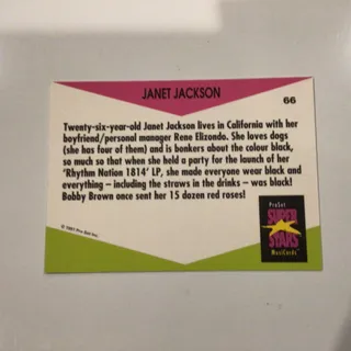 Photo of Janet Jackson #66   Vintage  Music Card , Dated 1991