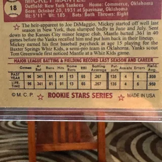 Photo of 1951 rookie series Topps of Mickey Mantle