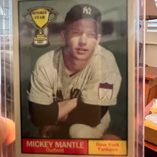 Photo of 1951 rookie series Topps of Mickey Mantle