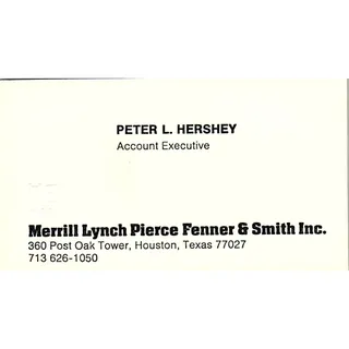 Photo of Merrill Lynch Peter L Hershey Houston Texas Vintage Business Card SB4-B1