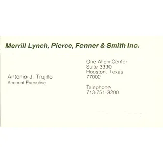 Photo of Merrill Lynch Pierce Fenner Antonio T. Houston TX Vintage Business Card SF3-B9