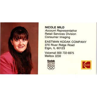 Photo of Nicole Mild Eastman Kodak Co Elgin IL Vintage Business Card SC9-B11