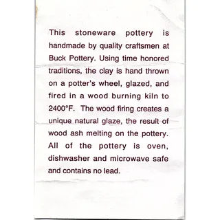 Photo of Buck Pottery Stoneware Dee & Terry Buck Gruene TX Vintage Business Card TH2-B2