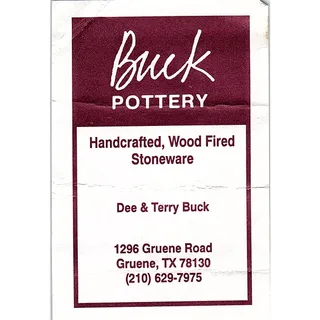 Photo of Buck Pottery Stoneware Dee & Terry Buck Gruene TX Vintage Business Card TH2-B2