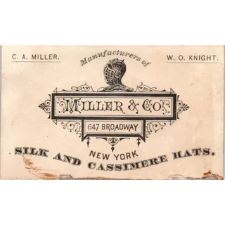 Photo of Miller & Co Silk and Cashmere Hats C.A. Miller W.O. Knight Business Card AF7-E11