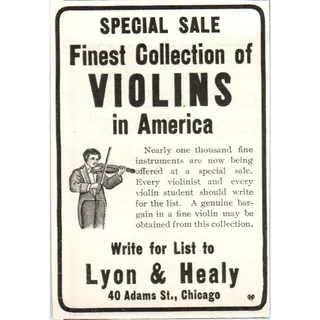 Photo of Lyon & Healy Violins Chicago c1905 Original Magazine Advertisement AE7-A1
