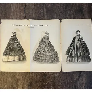 Photo of 1861 Women's Spring Fashions 3 Page Engraving Fold Out Godey's Lady's Book D4-8