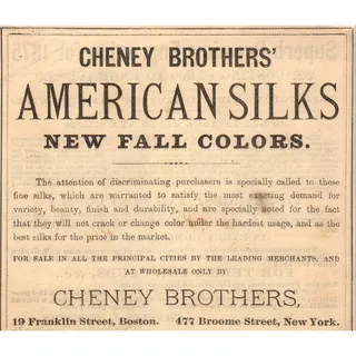 Photo of Cheney Brothers American Silks Boston NY - Victorian Ad 1878 Original TJ7-L2