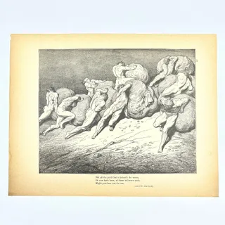Photo of Original 1880s Gustave Dore Engraving Divine Comedy Hoarders and Wasters FL4