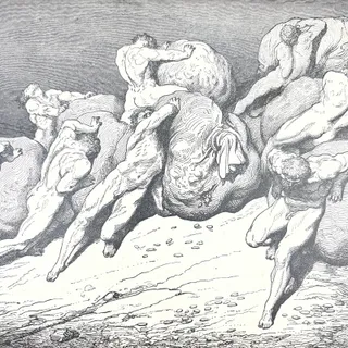 Photo of Original 1880s Gustave Dore Engraving Divine Comedy Hoarders and Wasters FL4
