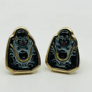 Photo of Vintage Shields Gold Tone Enamel Hand Painted Buddah Cufflinks SB8