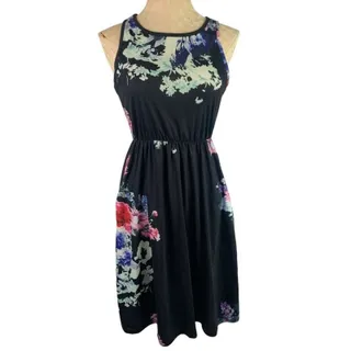 Photo of Small Ours Black Dress Sleeveless Jersey Knit Floral Pullover Pockets