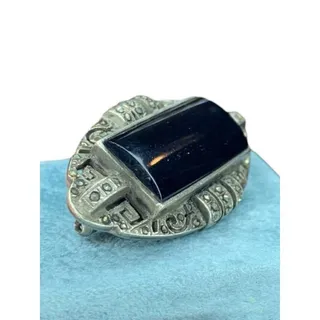 Photo of Sterling Silver Vintage Black Onyx Marcasite Cutout Brooch Pin