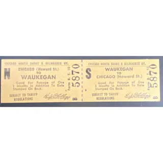 Photo of Chicago and North Shore & Milwaukee RY Ticket Waukegan to Howard St. #5870