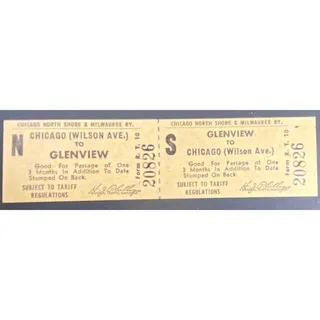 Photo of Chicago and North Shore & Milwaukee RY Ticket Glenview to Wilson Ave. #20826