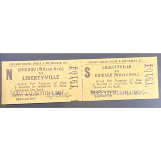 Photo of Chicago and North Shore & Milwaukee RY Ticket Libertyville to Wilson Ave. #19104