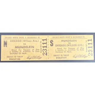 Photo of Chicago and North Shore & Milwaukee RY Ticket Mundelein to Wilson Ave. #23111