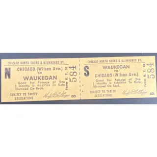 Photo of Chicago and North Shore & Milwaukee RY Ticket Waukegan to Wilson Ave. #584