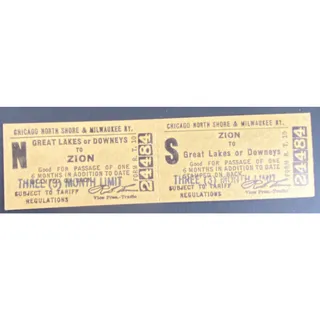 Photo of Chicago and North Shore & Milwaukee RY Ticket Zion to Great Lakes #24484