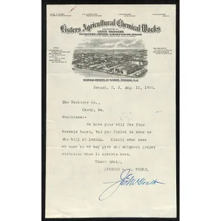Photo of Listers Agricultural Chemical Works Newark NJ 1920 Sm Letterhead "Barrels Bones"
