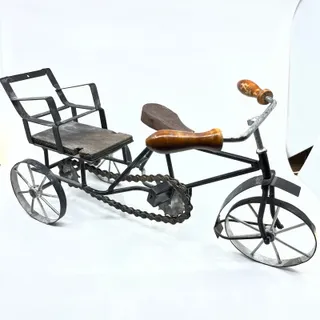 Photo of Vintage Hand Crafted Metal Wrought Iron Wood Bicycle Tricycle Sculpture 17x8