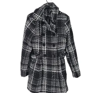 Photo of IZ Byer Womens Sz L Hip length Double Breasted Tweed Coat Black White