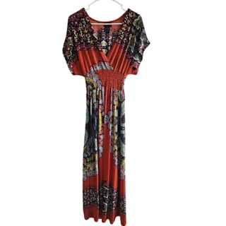 Photo of Vintage 1990s Chesley Womens Sz M Maxi Dress Burnt Orange Mandala Floral Boho