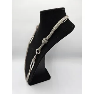 Photo of Vintage Long Bright Silver Multi Strand Elegant Necklace Knotted Chain