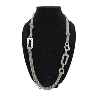 Photo of Vintage Long Bright Silver Multi Strand Elegant Necklace Knotted Chain