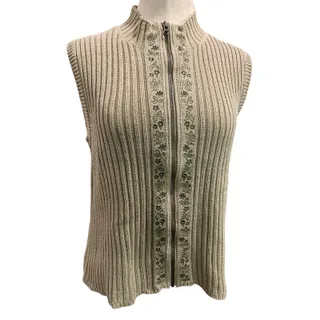 Photo of Medium Woolrich Womens Tan Khaki Full Zip Sweater Vest Cotton Blend