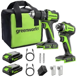 Photo of Greenworks 24V Cordless Brushless 400 in-lbs Drill/Driver+1950 in-lbs Impact Driver Combo