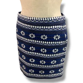 Photo of Size 2 J.Crew Floral Jacquard Mini Skirt Navy Blue Pockets 07835