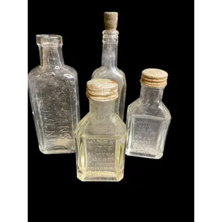 Photo of Lot of 4 Vintage Clear Glass Bottles Sloans Linament Hinds Honey