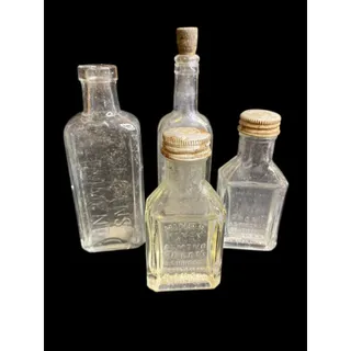 Photo of Lot of 4 Vintage Clear Glass Bottles Sloans Linament Hinds Honey