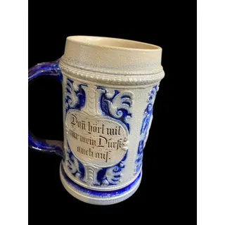 Photo of Vintage Germany Stoneware Stein Salt Glazed Mug Cobalt .5 Liter Drink Quickly .
