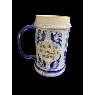 Photo of Vintage Germany Stoneware Stein Salt Glazed Mug Cobalt .5 Liter Drink Quickly .
