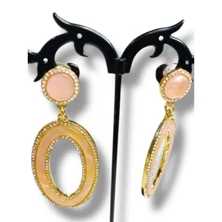 Photo of Statement Pierced Post Earrings Pink Goldtone Rhinestone 2.6"