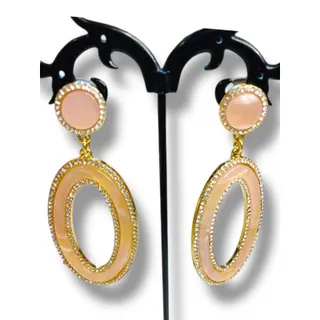 Photo of Statement Pierced Post Earrings Pink Goldtone Rhinestone 2.6"