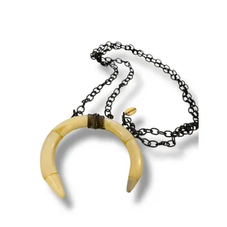 Photo of Liv H Grace Faux Tusk 3" Pendant Boho 44" Chain Antiqued Look