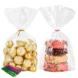Photo of For Easter Treats: 100-Pack Cellophane Bags Flat Bottom with 100 Twist Ties (6×9×2.4 Inches)