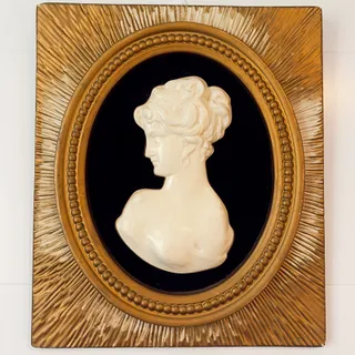 Photo of Vintage MCM Ivory Left-Facing Bust 18" x 16" w/Velvet Mat and Starburst Frame