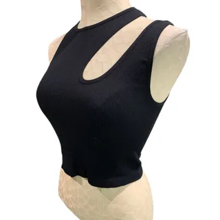 Photo of One Size Suzette Womens Black Tank Ribbed Crop Asymmetrical Cutout