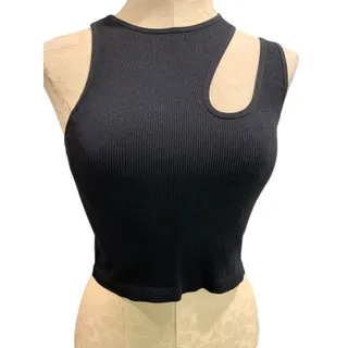 Photo of One Size Suzette Womens Black Tank Ribbed Crop Asymmetrical Cutout