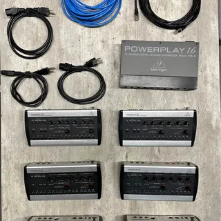 Photo of Midas M32R w/ Midas DL32, Behringer P16-D, and 6x Behringer P16-Ms