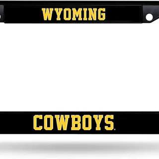 Photo of University of Wyoming Cowboys Black Metal License Plate Frame Chrome Tag Cover 6x12 Inch