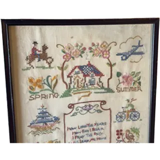 Photo of Framed 1950s Handmade Needlepoint Cross-Stitch "Lead Me Home" Framed 19"x13" Sampler