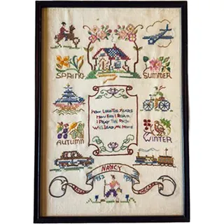 Photo of Framed 1950s Handmade Needlepoint Cross-Stitch "Lead Me Home" Framed 19"x13" Sampler