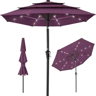 Photo of 10-ft 3-Tier Solar Patio Umbrella, Outdoor Market Sun Shade