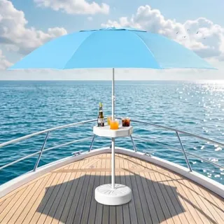 Photo of Boat Umbrella with Table, Sand Fill Base, Pool Deck Patio