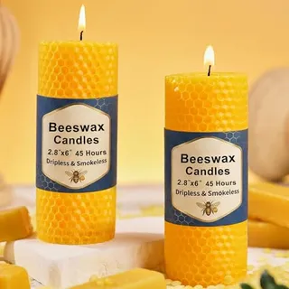 Photo of 2 Pack Beeswax Pillar Candles, 90 Hours 2.8×6 Inch